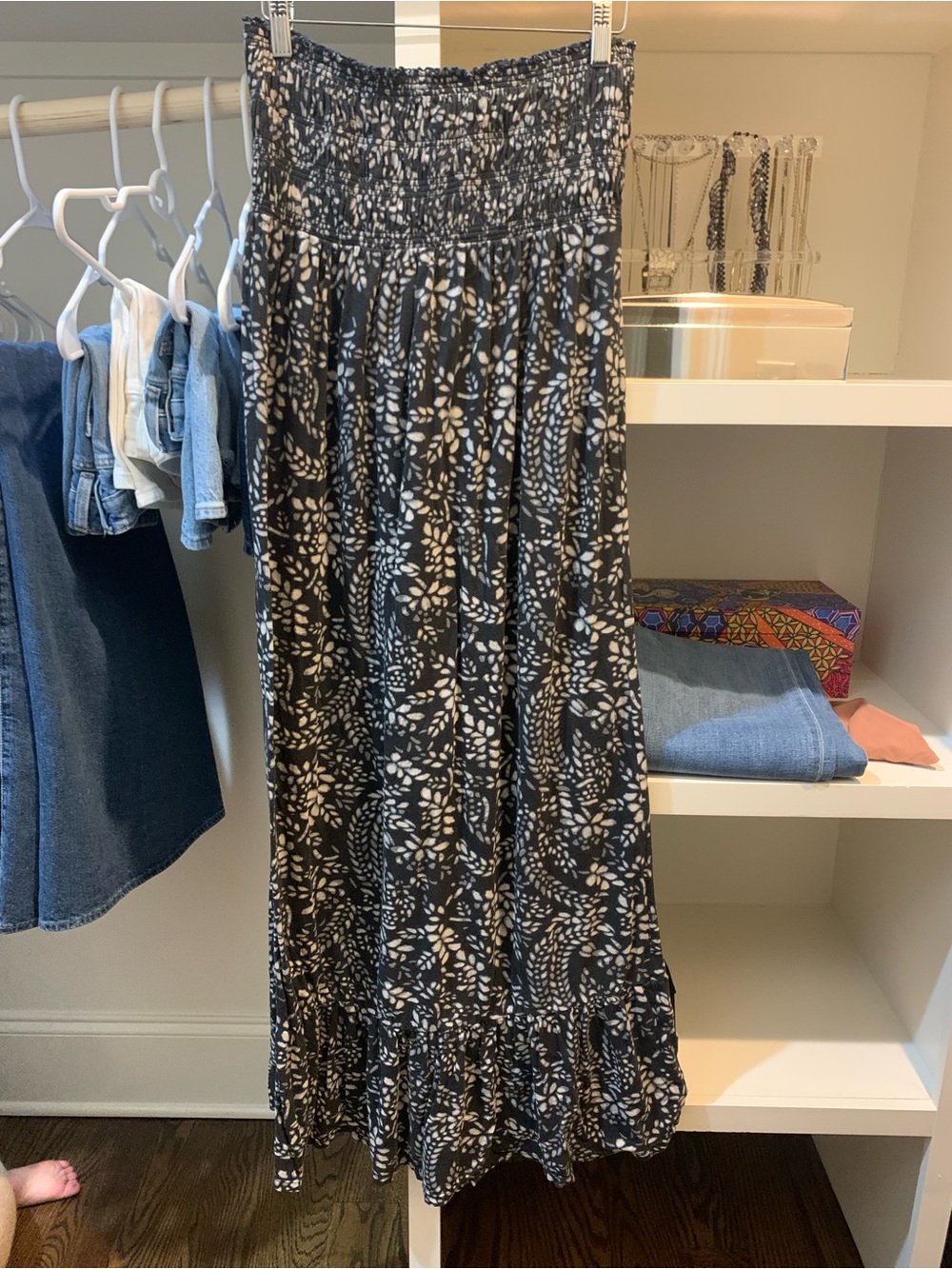 Express Black and White Floral Smocked Maxi Dress